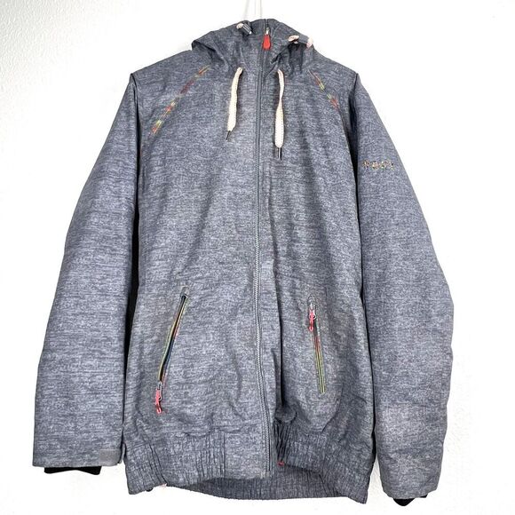 Roxy Womens Valley Hoodie Snow Jacket Crown gray Blue Washed snowboard sz L. - Picture 1 of 11